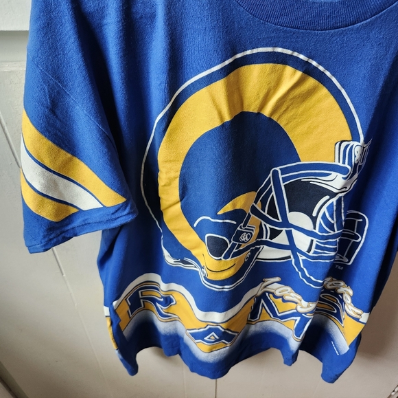 1985 NFL LA RAMS Vintage Bold Gold Royal Tshirt By SALEM - Picture 3 of 11